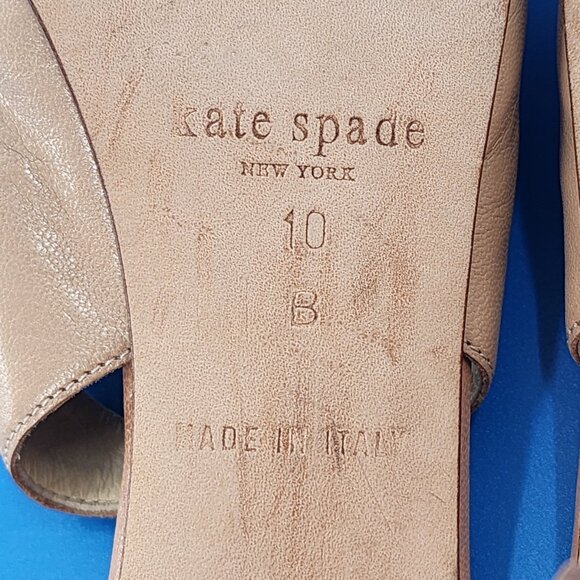 KATE SPADE Billow Peep Toe Leather Slingback Sandals Bow Tan - Picture 9 of 9